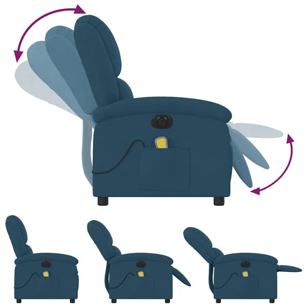vidaXL Elektrisk vilfåtölj med massagefunktion blå sammet