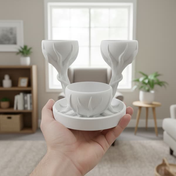 Dekorativ vit blomkruka med tre växtkoppar, elegant stil