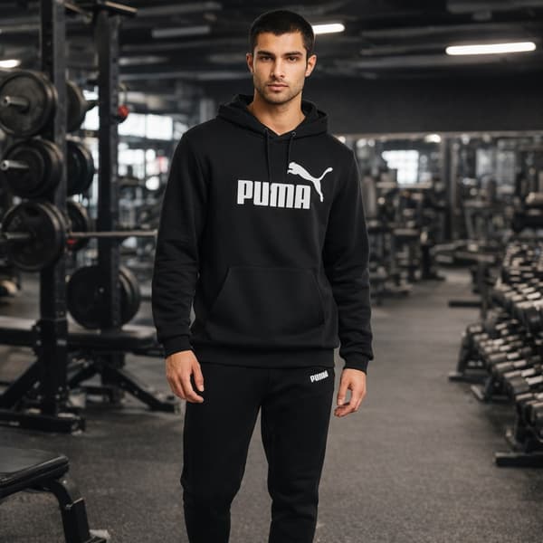 Puma Ess Big Logo hættetrøje sort [586688 01] størrelse M