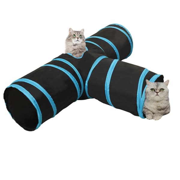 vidaXL tresidet kattetunnel sort og blå 90 cm polyester