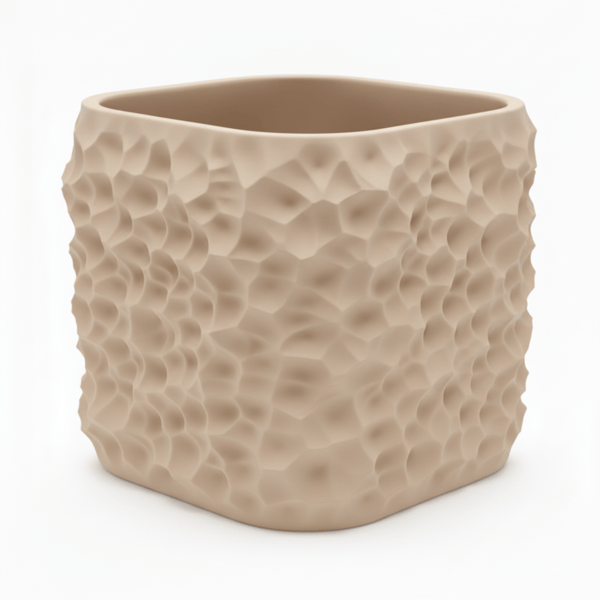 Beige dekorativ potte til planter, organisk struktur