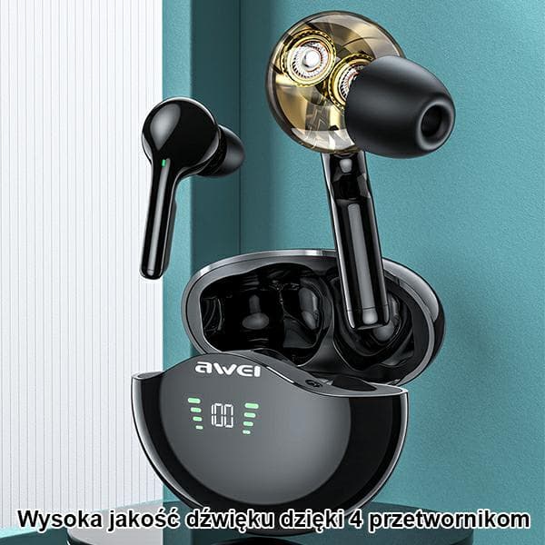 AWEI Bluetooth 5.3 T12P TWS-hörlurar + dockningsstation svarta