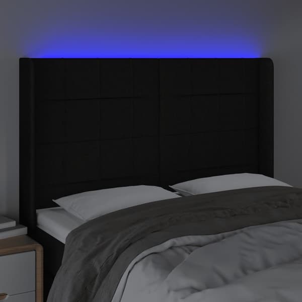 vidaXL sengegavl med LED sort 147x16x118/128 cm stof