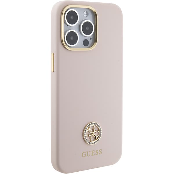 Guess Silikone Logo Strass 4G cover til iPhone 15 Pro Max, lyserød