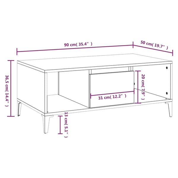 vidaXL sofabord røget eg 90x50x36,5 cm
