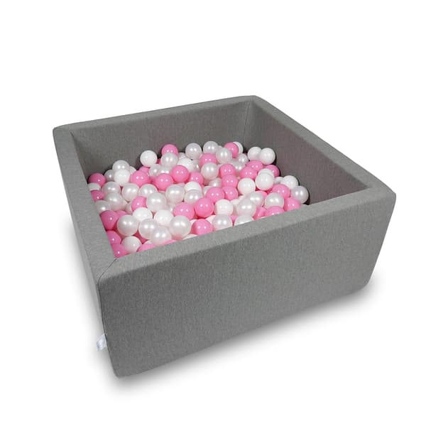 Torr pool 90x90x40cm grå med 400 bollar: vit, pärlfärgad, puderrosa