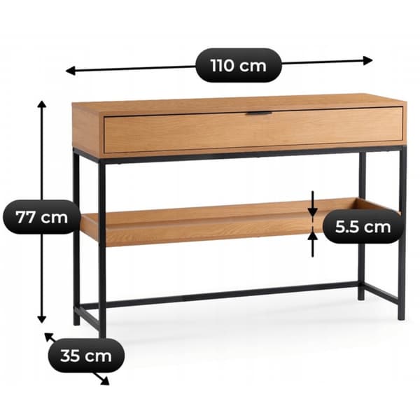 RUBY Hallkonsolbord 100 cm med hyllplan Ek/Svart Loft