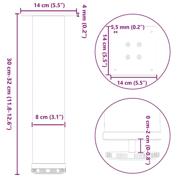 vidaXL sofabordben, 4 stk., sort, 30-32 cm, stål