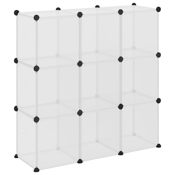 vidaXL kubehylde med 9 rum og døre, transparent, PP