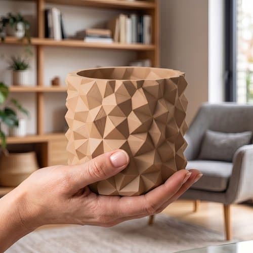 Moderne, minimalistisk beige urtepotte med steneffekt