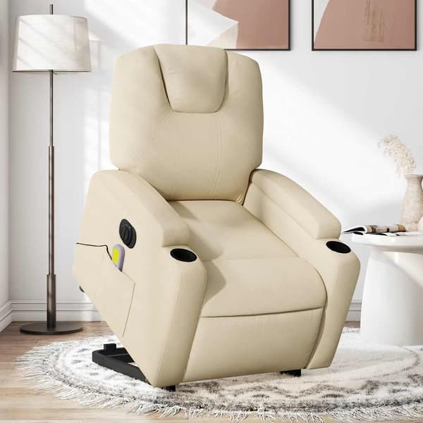 vidaXL Lyftbar massagefåtölj, elektrisk, vilstol, krämfärgad