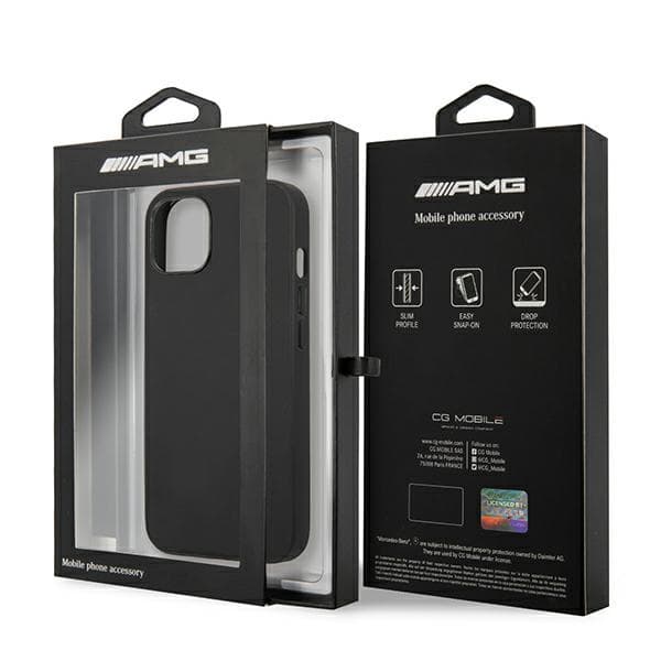 AMG AMHCP14MDOLBK iPhone 14 Plus / 15 Plus 6,7" sort/sort hårdt cover i læder, varmpræget