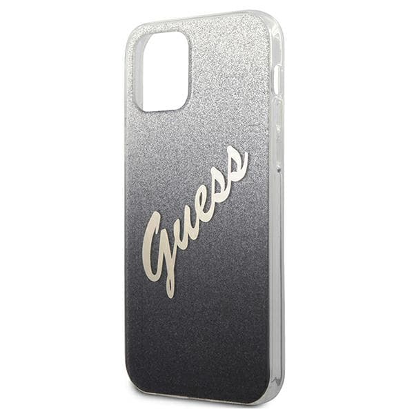 Guess Glitter Gradient Script -suojakuori iPhone 12 minille, musta