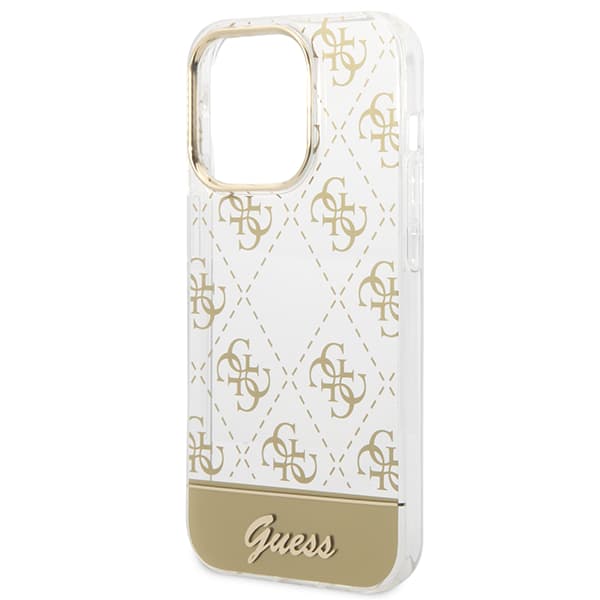 Guess 4G Mönsterskriptskal till iPhone 14 Pro Max, Guld