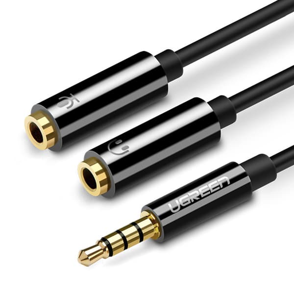 Splitteradapter mini-jack 3,5 mm - 2 x mini-jack 3,5 mm mikrofon og hovedtelefoner sort