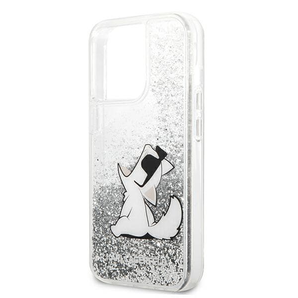 Karl Lagerfeld Liquid Glitter Choupette-etui til iPhone 13 Pro Max, sølv