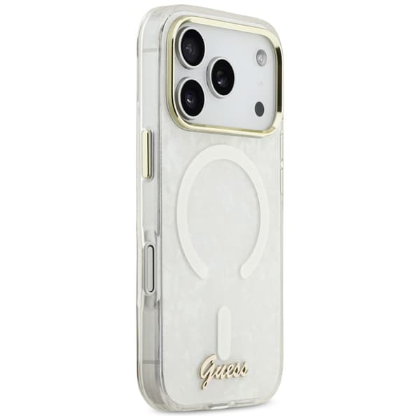 Guess IML Shell Script Metal MagSafe-skal till iPhone 17 Pro Max Vitt