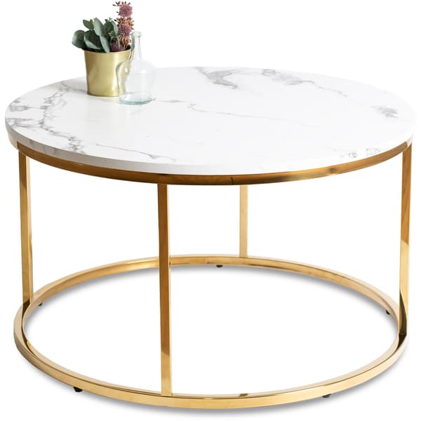 CLIFF MAX Soffbord 80 cm Vit Marmor/Guld Modern Glamour