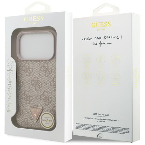 Guess Læder 4G Triangle Strass MagSafe-etui til iPhone 17 Pro - Lyserødt