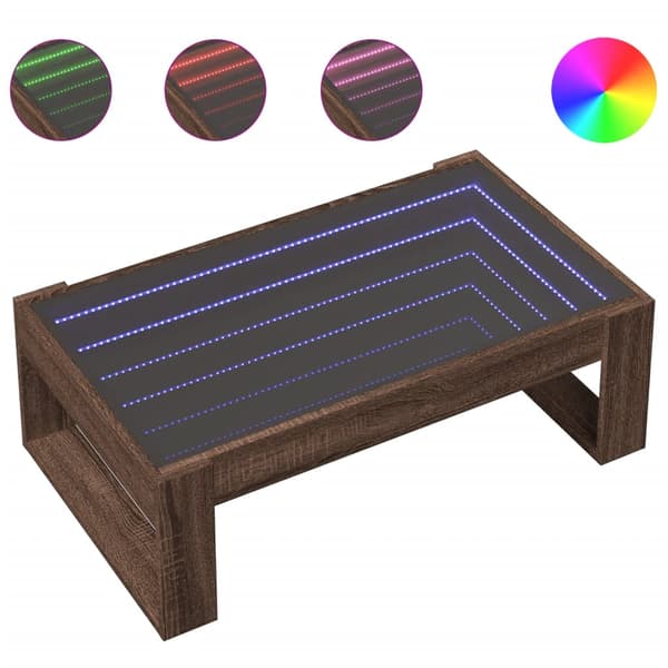 vidaXL Infinity sofabord med LED-lys brunt egetræ 90x53x30 cm