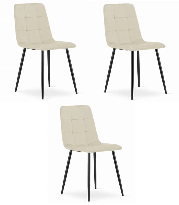 KARA stol - lys beige fløjl / sorte ben x 3