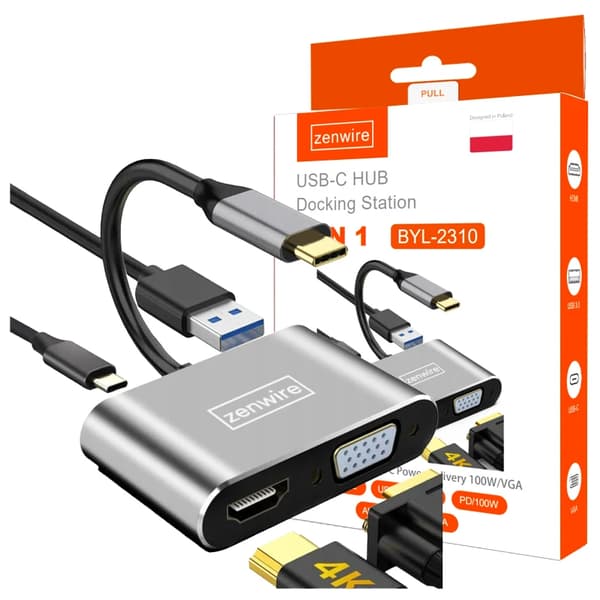 Adapterhubb USB-C 4-in-1 HDMI 4K VGA USB-sovitin