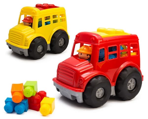 Auto ja palikoiden sarja - punainen bussi