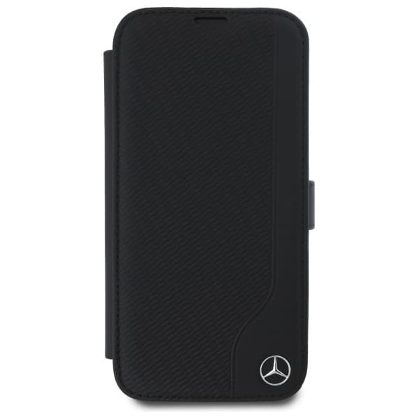 Mercedes bogreol læder træimitation til iPhone 16, sort