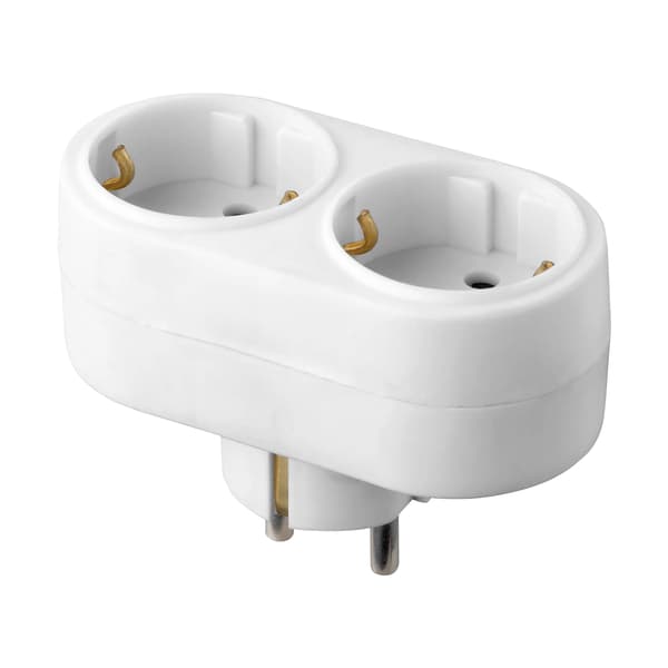 Oval dobbelt elektrisk splitter med 2 Schuko-stikdåser, hvid