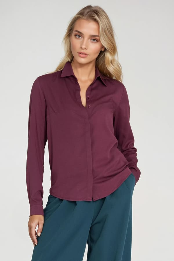Blus med dolda veck - plommon 36