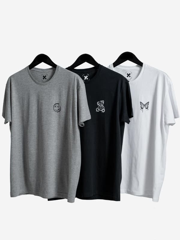 Point X Mini Graph Herre T-shirt Sæt med 3 Sort / Grå / Hvid M