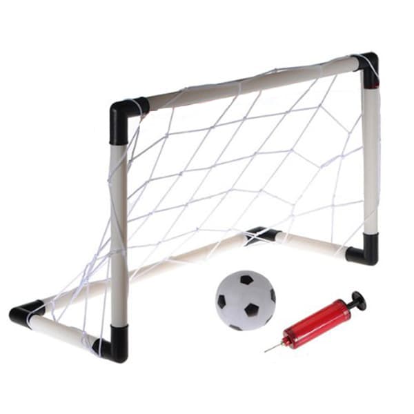 Sæt med 3 fodboldmål + bold og pumpe