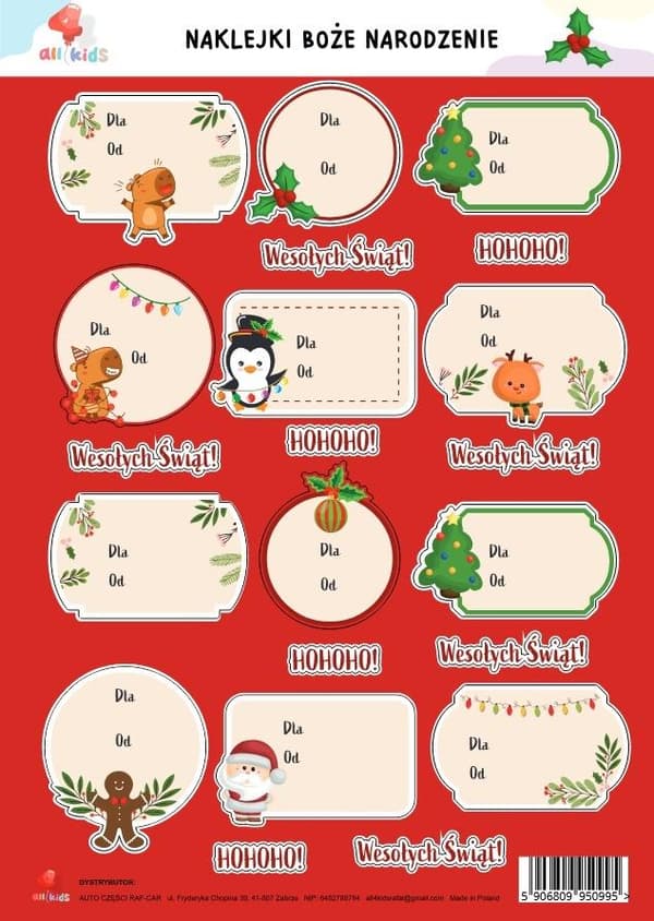 Julklappsklistermärken A4