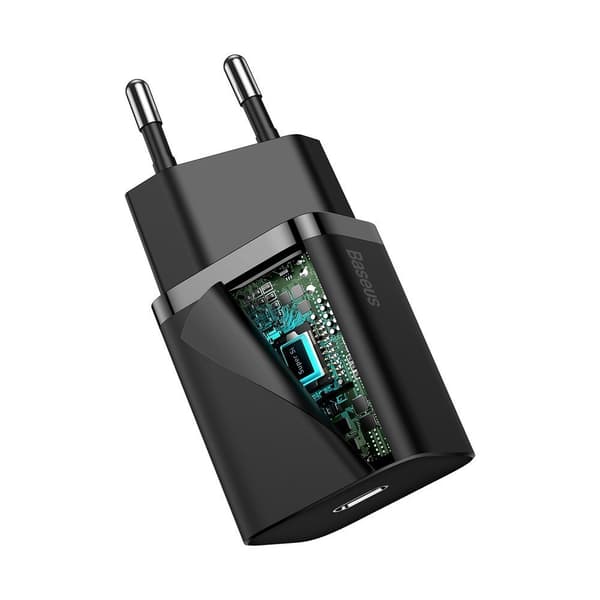 Super Si 1C USB-C 20W strømforsyning hurtig vægoplader sort