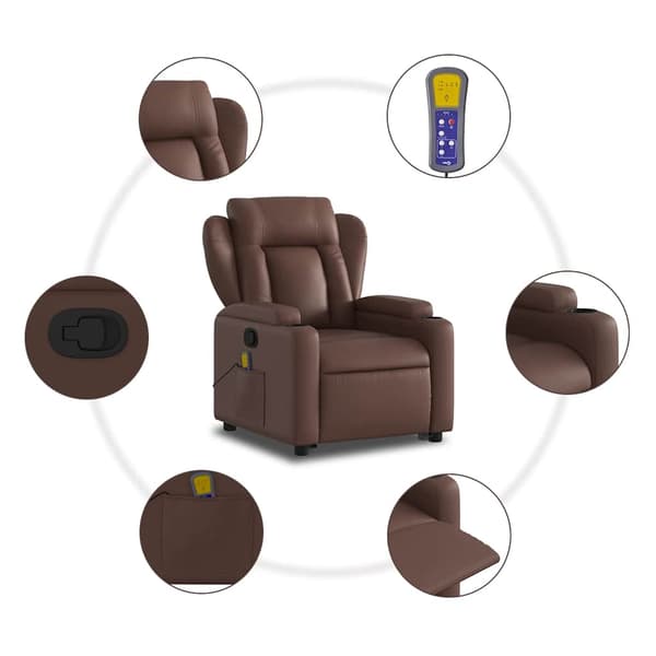 vidaXL Lyftbar massagefåtölj, brun, konstläder