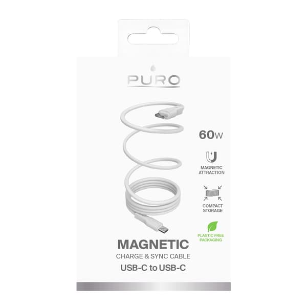USB-C 60W Magnetisk Kabel USB 1m - Hvid