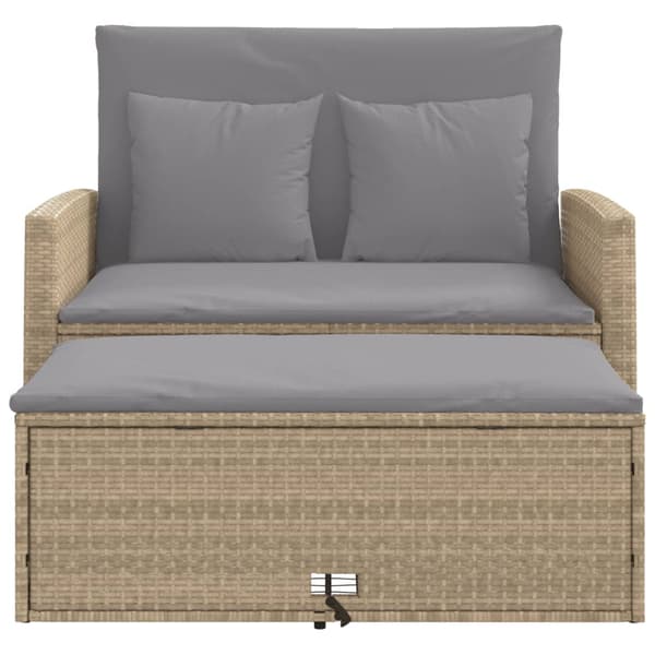 vidaXL Trädgårdssoffa med kuddar, 2-sits, beige, polyrotting