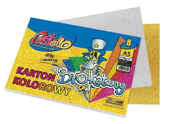 Glitterkarton A5 210g 8 blandede ark