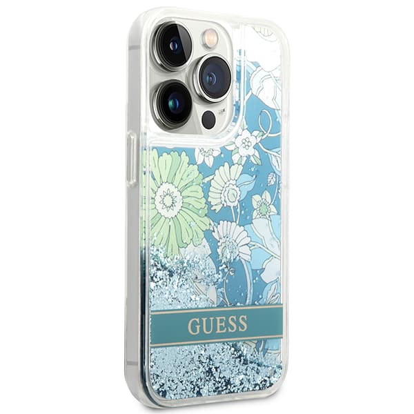 Guess Flower Liquid Glitter cover til iPhone 14 Pro Max, grøn/grøn