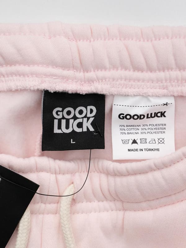 Herre lyserøde joggingbukser med GOOD LUCK-logoprint, L