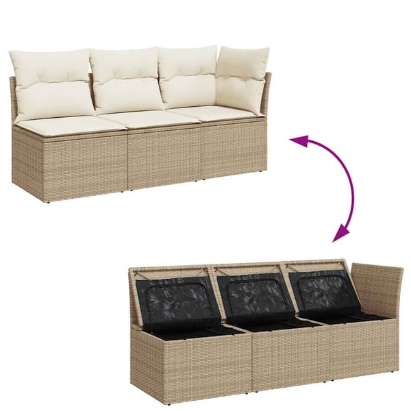 vidaXL 3-sits trädgårdssoffa med kuddar, beige, polyrotting