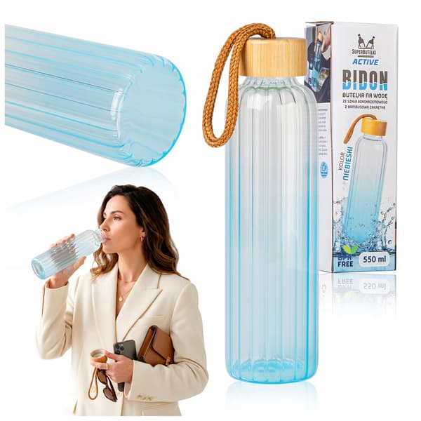 550 ml rillet glasvandflaske (blå)