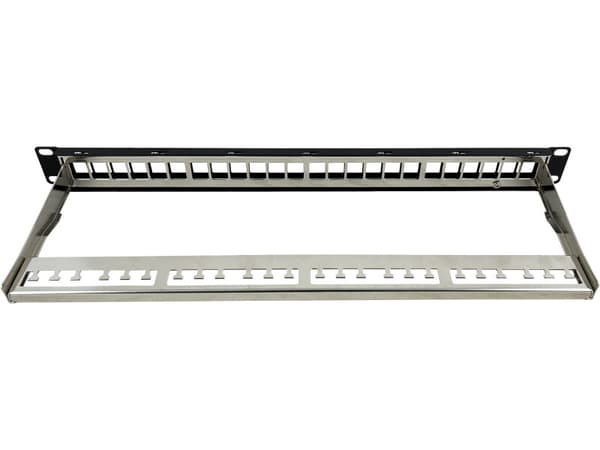 Patchpanel tomt 19" modulært 24 porte 1U med support, uudstyret Alante