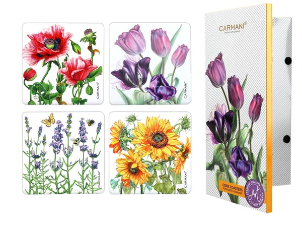 Set med 4 korkunderlägg - Blommor (CARMANI)