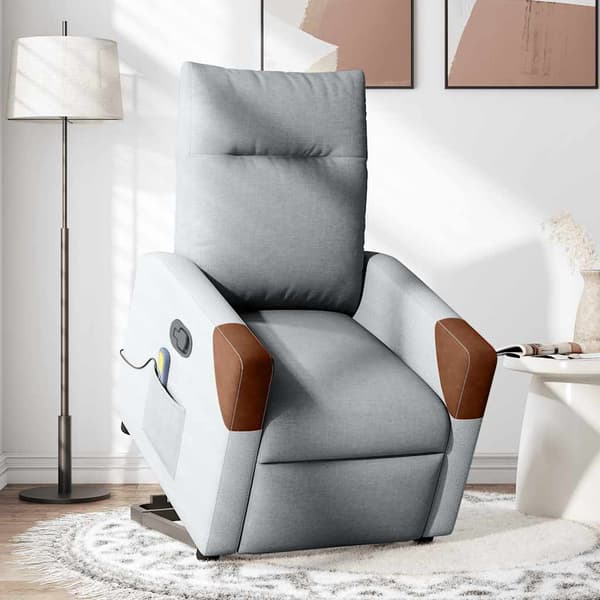 vidaXL Lyftbar massagefåtölj ljusgrå tyg