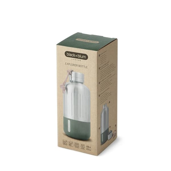 EXPLORER 650 ml stålflaske, olivengrøn / Sort+Blum