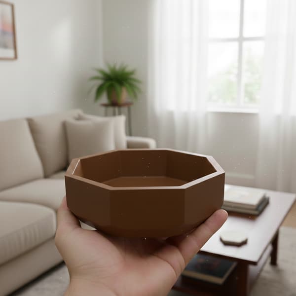 Brun åttkantig geometrisk skål, modern design