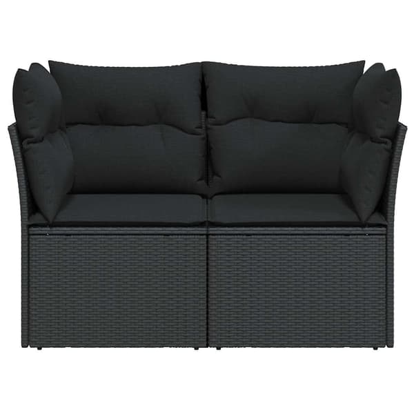 vidaXL Trädgårdssoffa med kuddar, 2-sits, svart, polyrotting