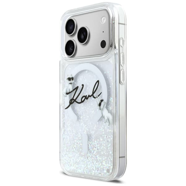 Karl Lagerfeld Liquid Glitter Karl Script Logo MagSafe-etui til iPhone 17 Pro – klart