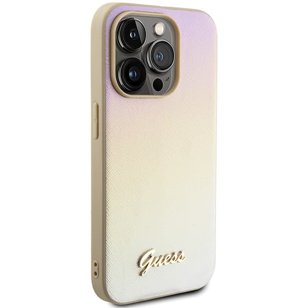Guess Saffiano Iridescent Script-skal till iPhone 14 Pro Max, Guld